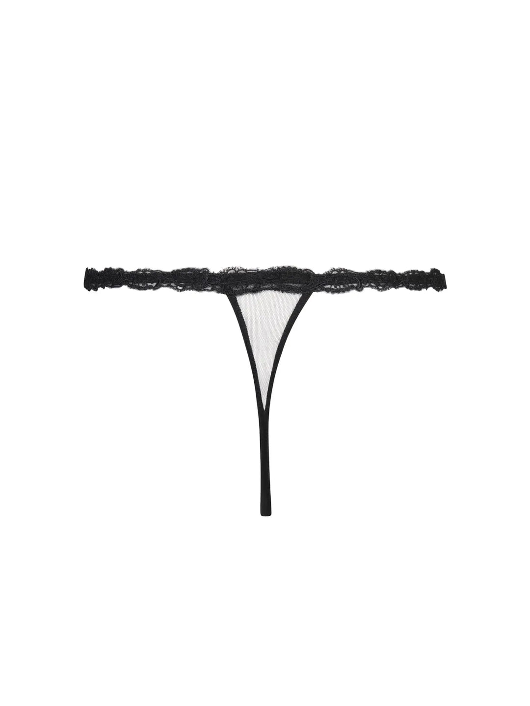 Tanga sexy de seda y tul bordado