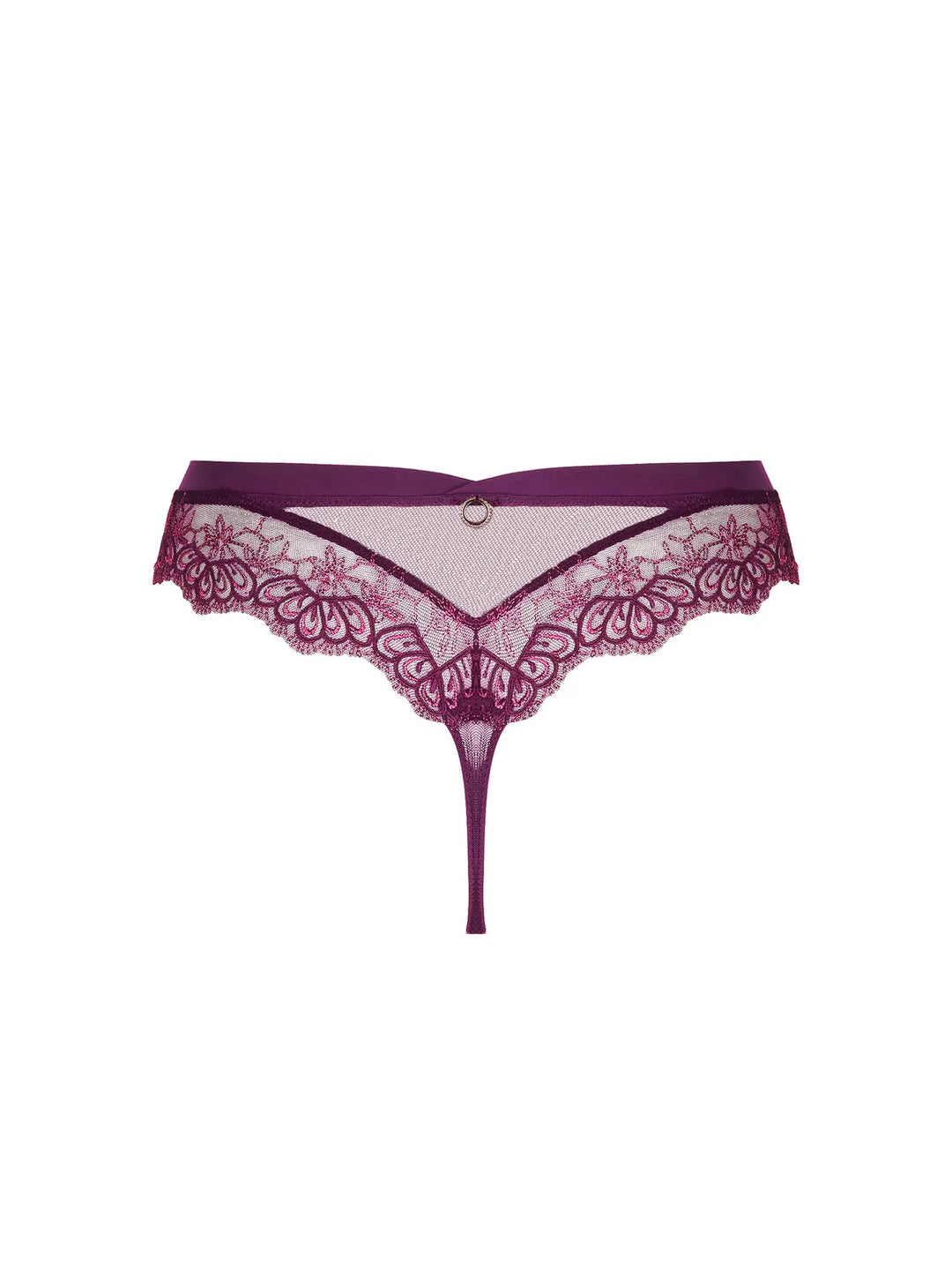 Tanga bordado con detalle de anillas en tul