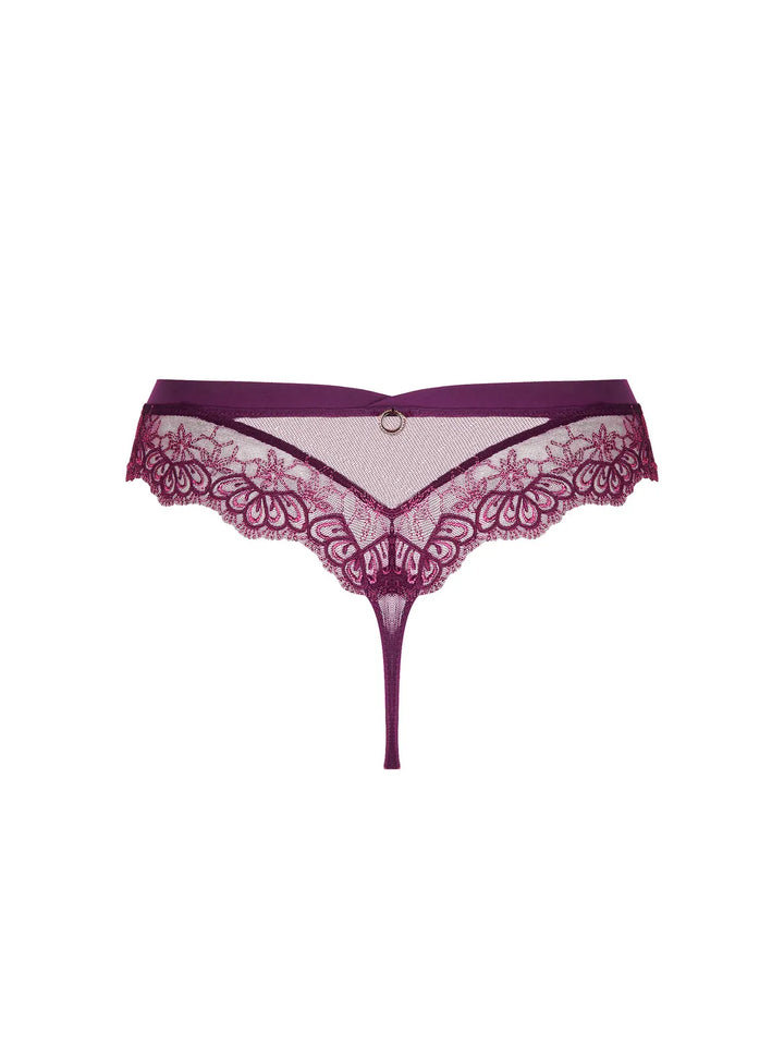 Tanga bordado con detalle de anillas en tul