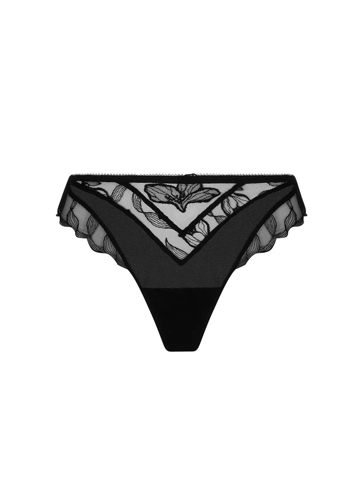 Tanga de tul bordado con motivo floral