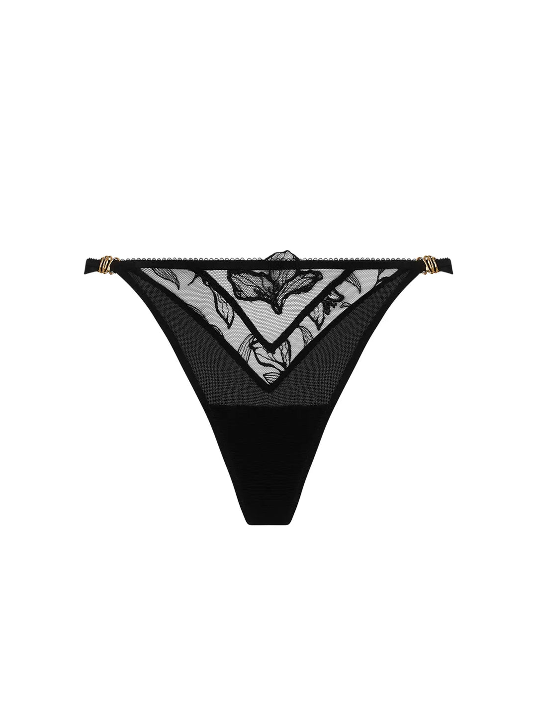 Mini tanga de tul bordado con joyas doradas
