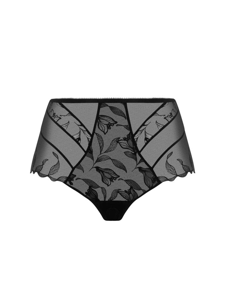 Shorty de tul bordado con motivo floral y joya