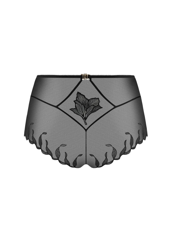 Shorty de tul bordado con motivo floral y joya