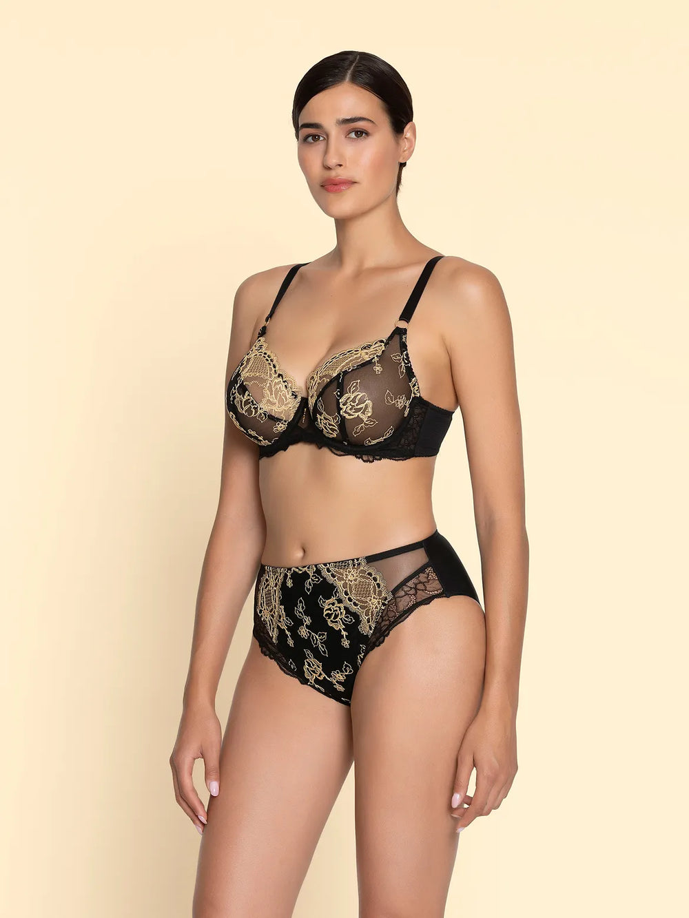 Sujetador balconette con aro y bordado laminado