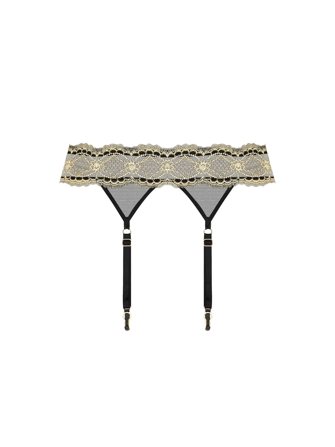 Liguero con bordado laminado sobre tul