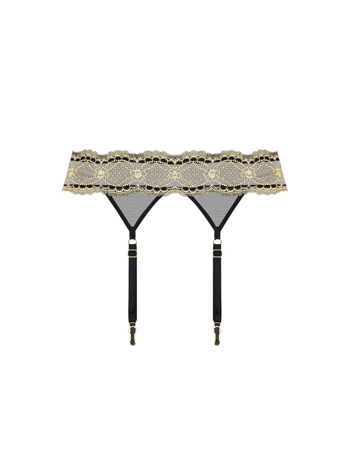 Liguero con bordado laminado sobre tul