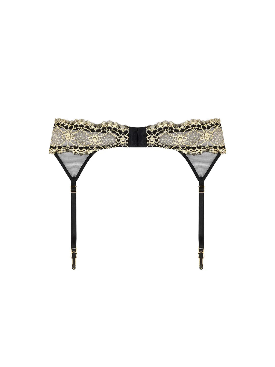 Liguero con bordado laminado sobre tul