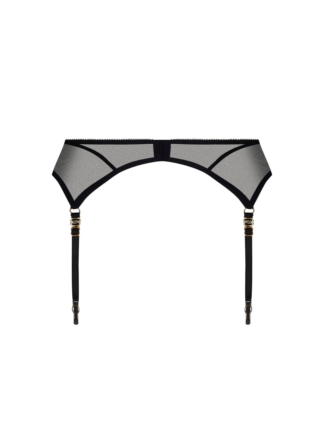 Liguero de tul bordado con cierres y joyas doradas