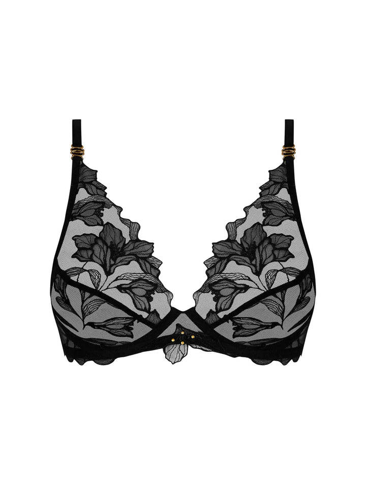 Sujetador glamour escote V con tul bordado y organza