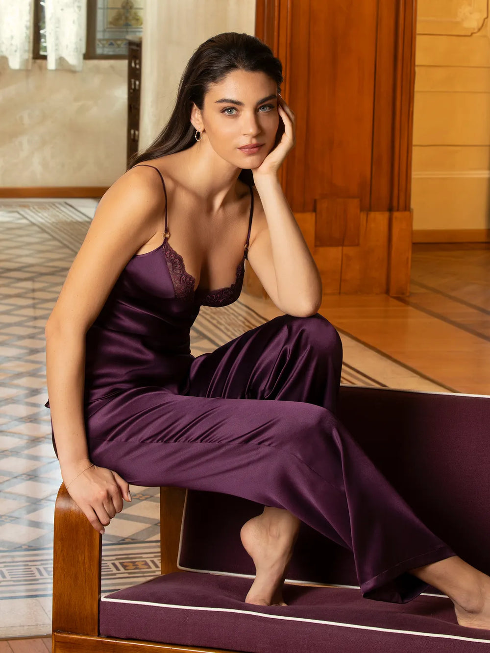 Pantalón de seda con cintura elástica