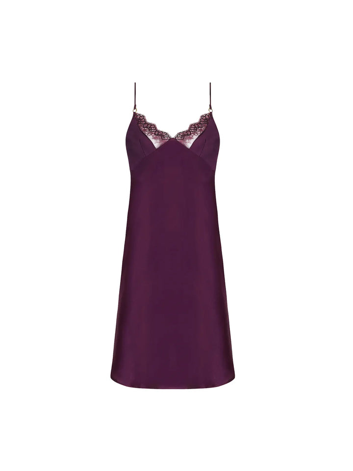 Camisón sexy de seda con bordado festoneado