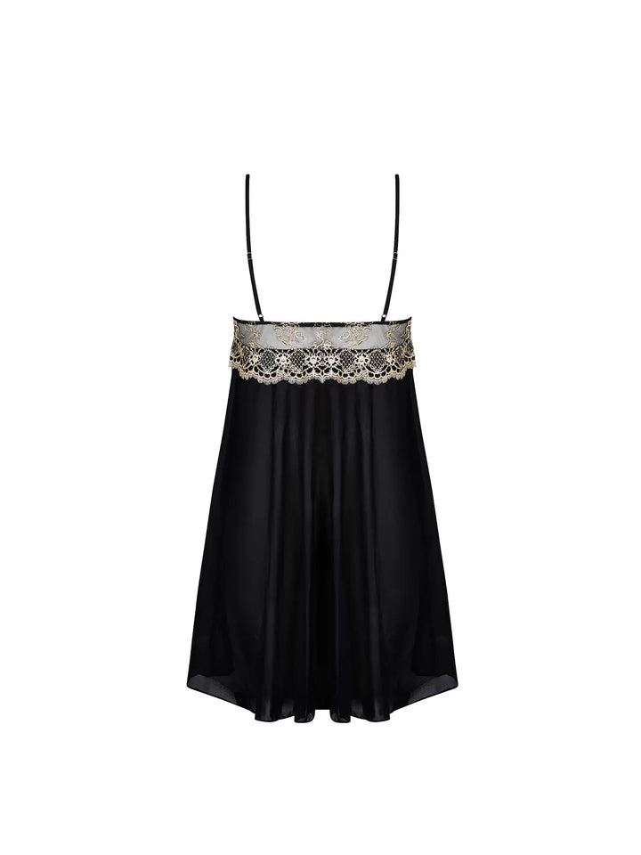 Babydoll de seda con bordado laminado