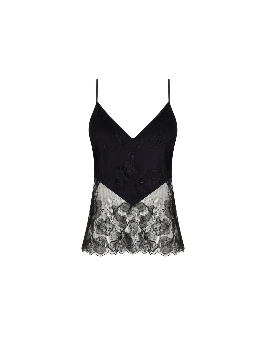 Caraco bordado en organza con tirantes de seda