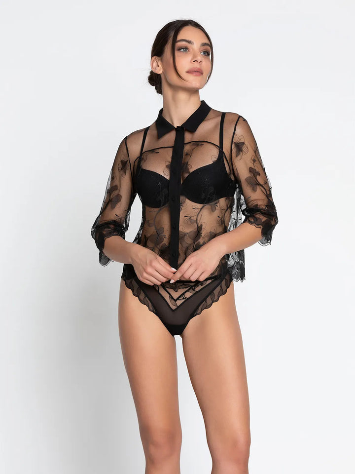 Camisero bordado con organza y seda