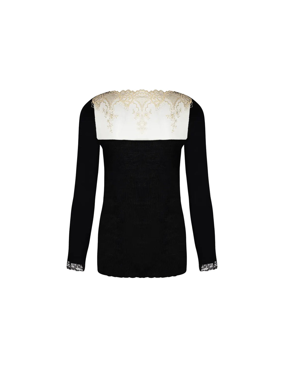 Camiseta manga larga lana y seda con bordado laminado