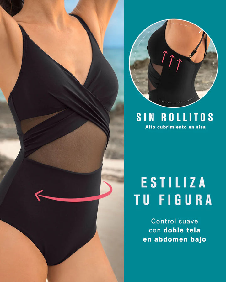 Bañador entero con push up suave de pecho y control suave de abdomen-Bañador-Blonda