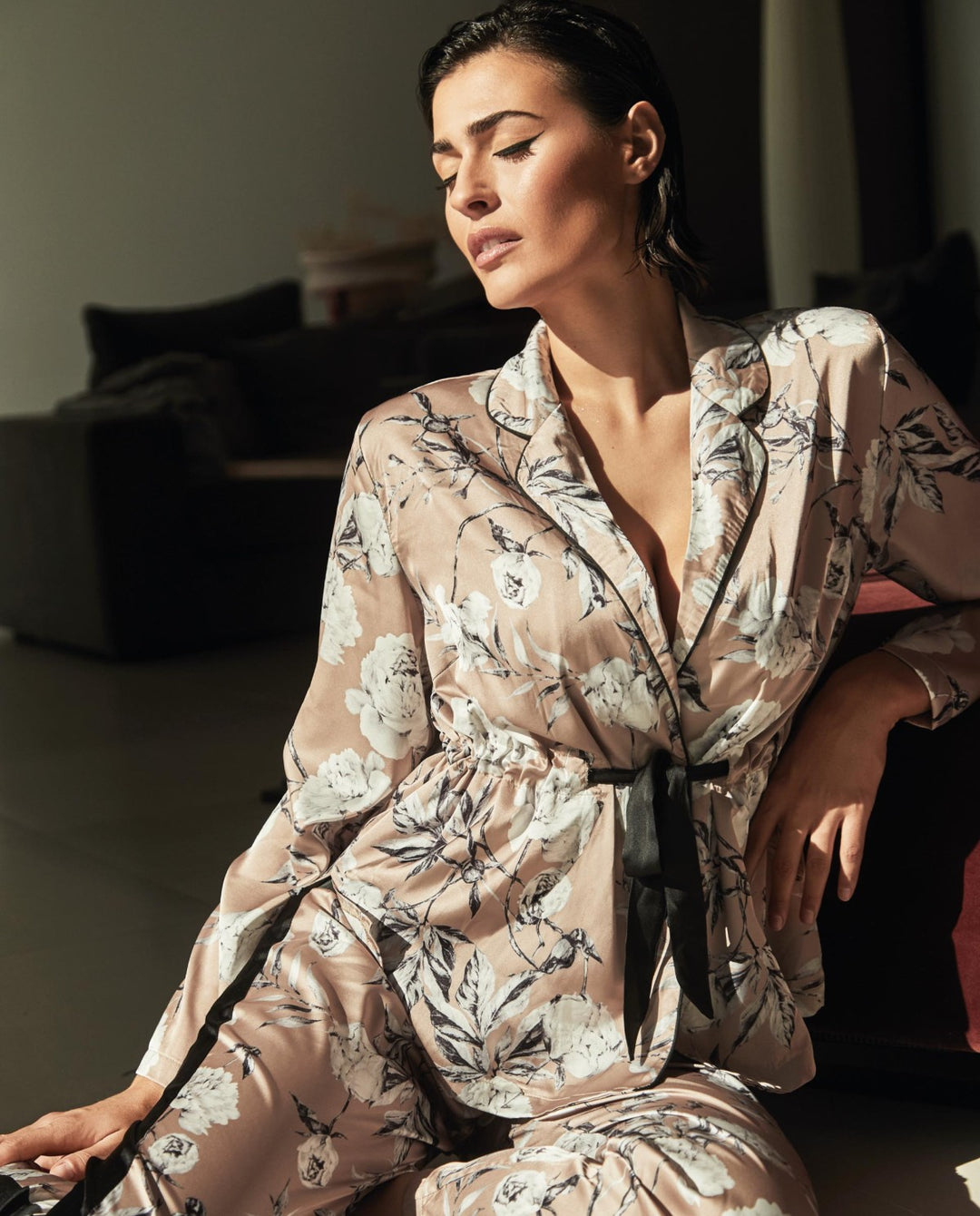 Pijama lencero camisero estampado floral