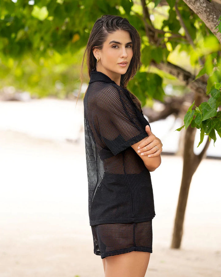 Short playero en malla con elástico en cintura-Bañador-Blonda